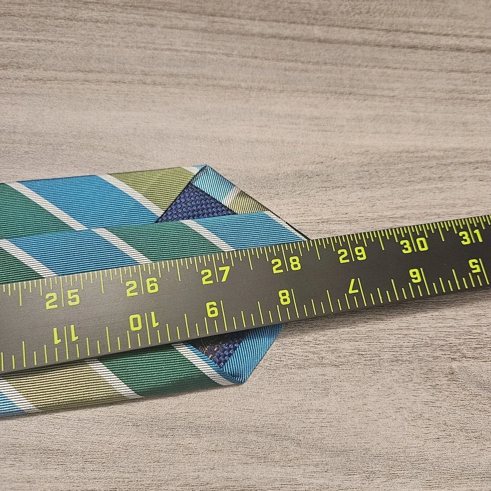 David‎ Donahue Luxury Tie Blue Green Gold Striped 100% Silk Necktie